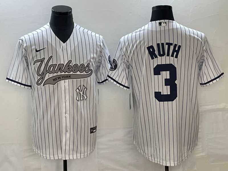 Men%27s New York Yankees #3 Babe Ruth White With Patch Cool Base Stitched Baseball Jerseys->new york yankees->MLB Jersey